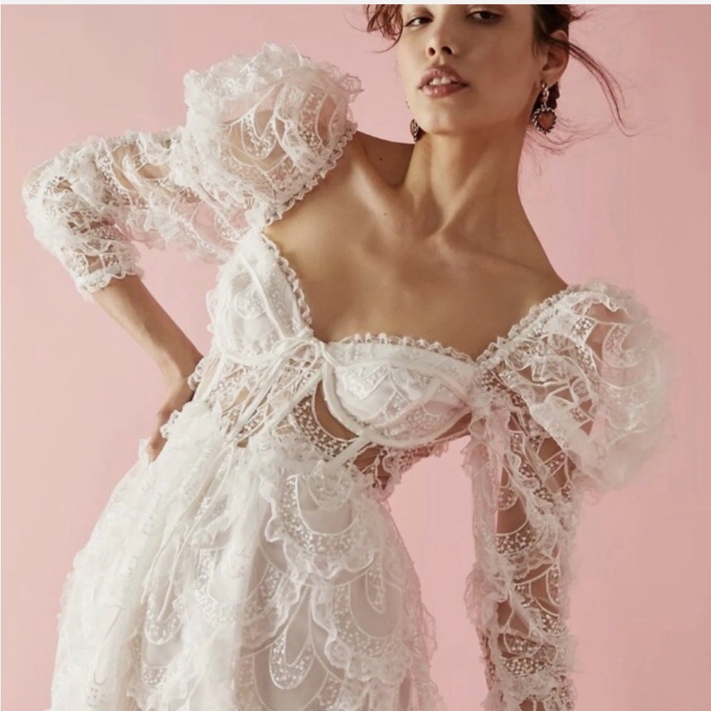 For Love & Lemons Tayla Lace Mini Dress Size M White NWT